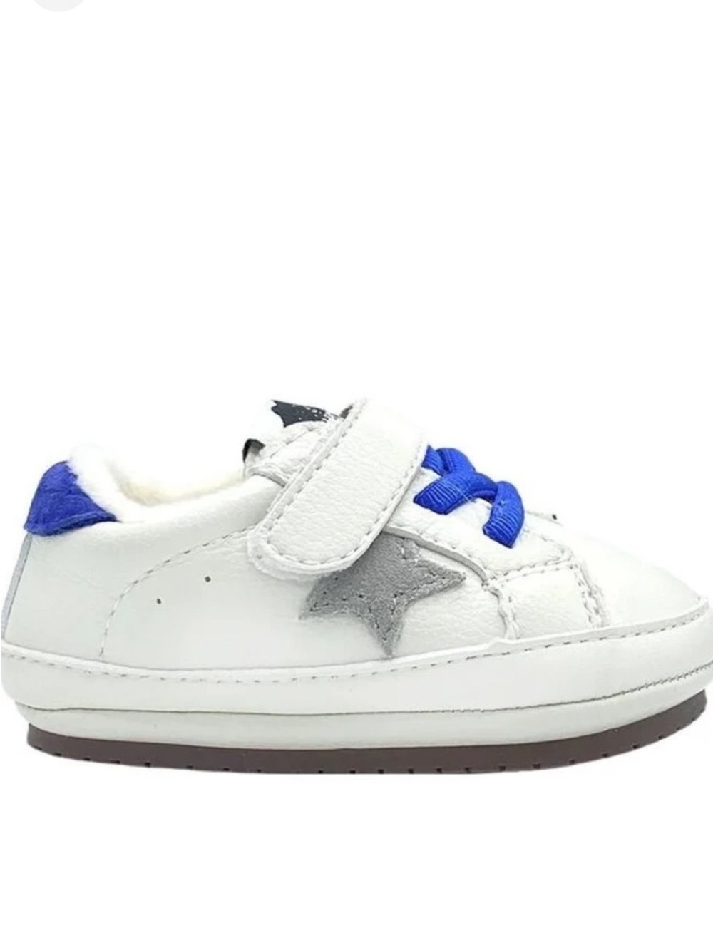 Style Child white blue star embroidered lace up strap baby sneakers size EU 19